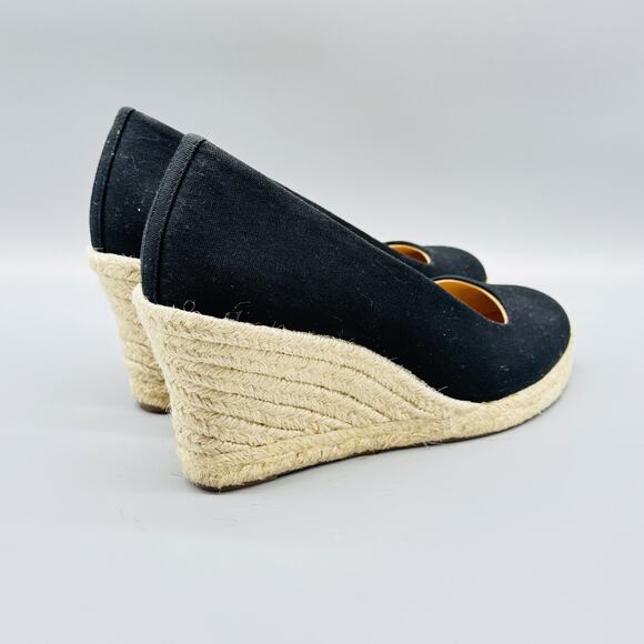 J Crew Shoes Womens 7 Black Espadrille Wedge Slip On Canvas Platform Summer NEW - Picture 8 of 11
